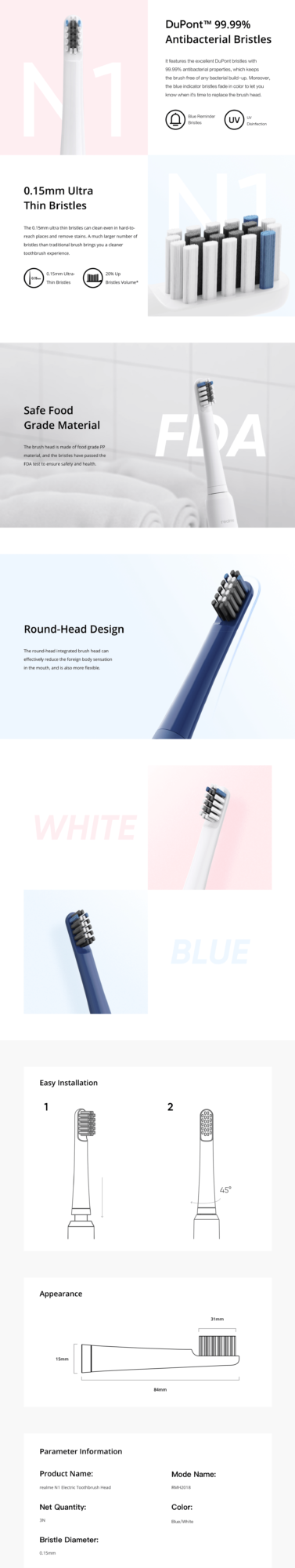 Realme N1 Electric Toothbrush Head (3 Pcs) - Penguin.com.bd