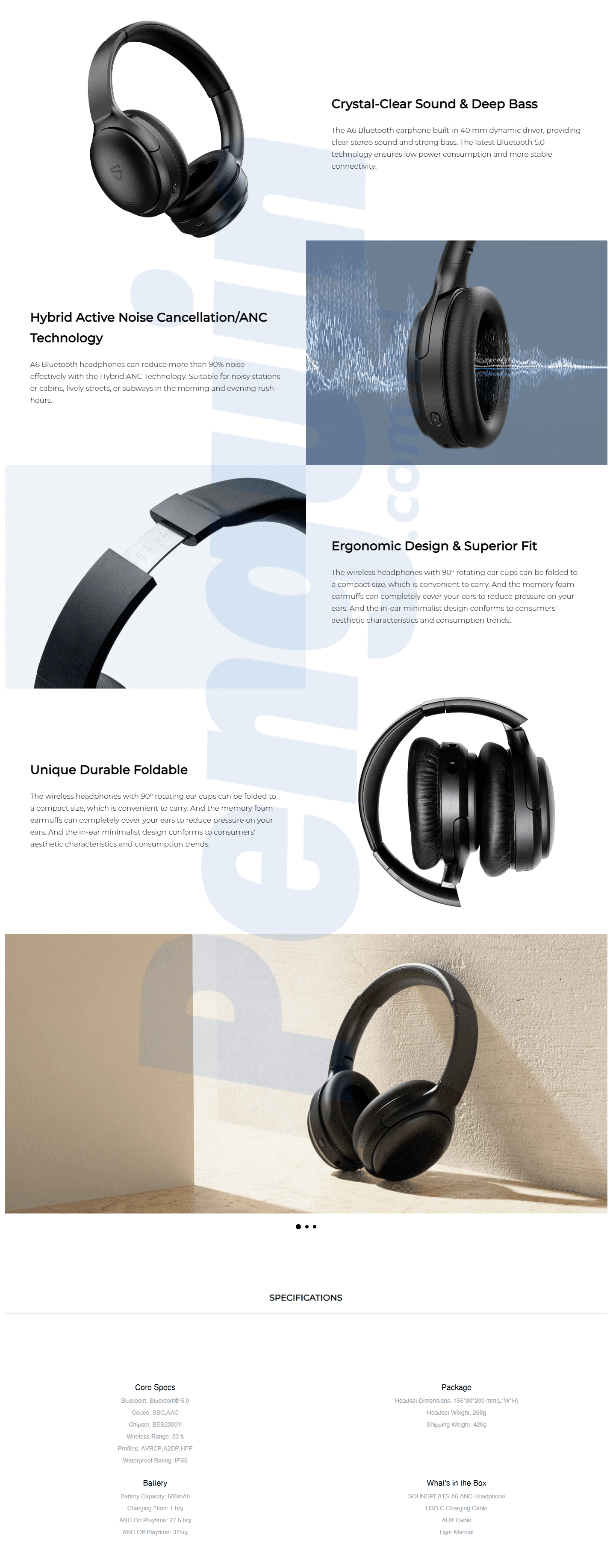 SoundPEATS A6 Hybrid Active Noise Cancelling Headphone