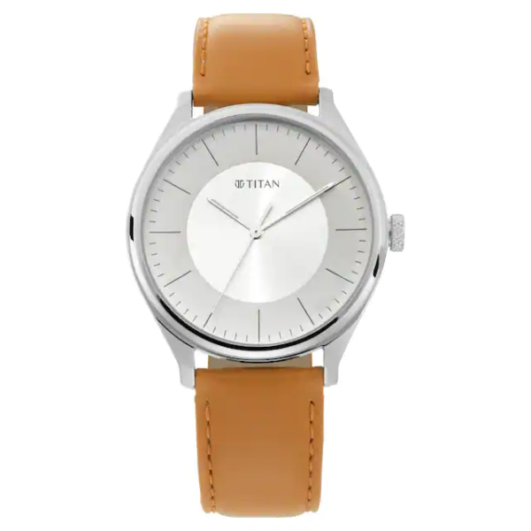 TITAN NP1802SL07 Watch with Silver Dial & Leather Strap - Penguin.com.bd