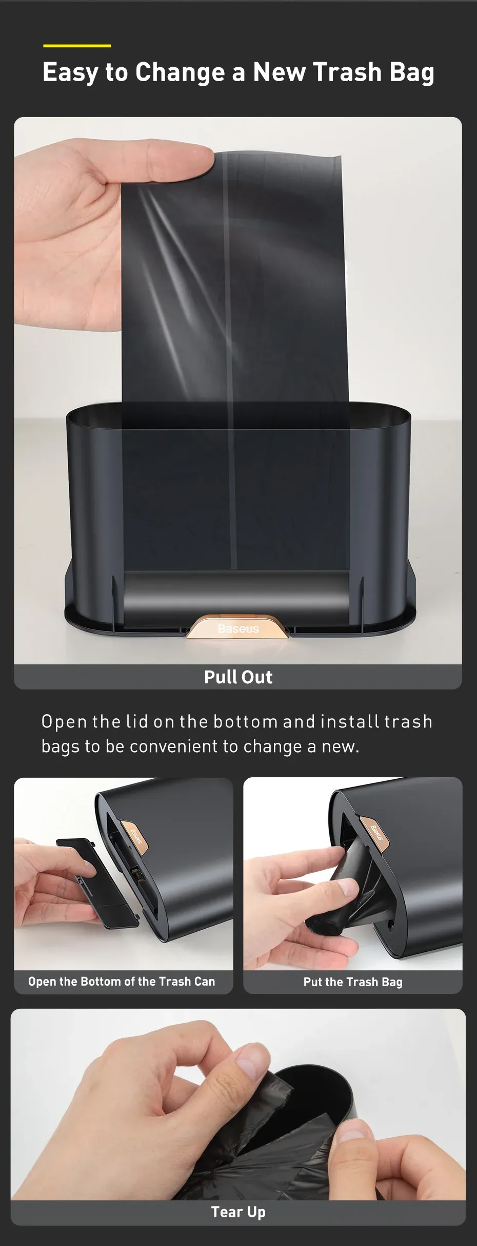 Baseus Smart Cleaner Trash Can for Cars (CRLJT01-01) - Black - Penguin ...